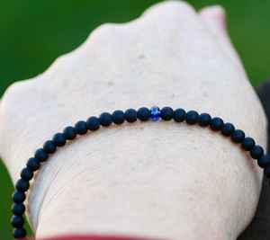 Natural Black Agate Blue Sapphire Gold Plated Handmade Sterling Silver Luxury Charm Bracelet Gemstone Jewelry Gift for Unisex - Product Image 2