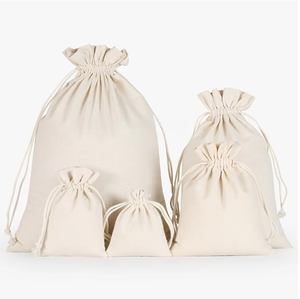 Printed Adjustable Washable Cotton Drawstring Bag Eco Friendly Woven Muslin Pouches in Three Sizes - Product Image 2