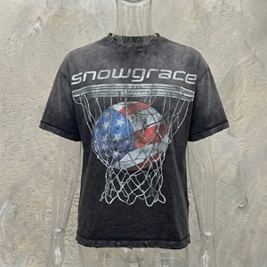 Snowgrace Men's Short Sleeve T-<b>Shirt</b> With Basketball Net And Flag Design Printed Front O-Neck Casual Style Regular Fit - Product Image 4
