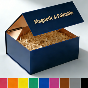 Custom Magnetic <b>Foldable</b> Gift <b>Box</b> Luxury Rigid Collapsible Magnetic Packaging <b>Box</b> With Shredded Paper Filler For Cosmetic - Product Image 1