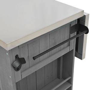 Isla de Cocina para Exteriores con Superficie de Acero Inoxidable, Madera de Abeto, Amplio Espacio de Almacenamiento, Porta Toallas, Especieros, Porta Botellas, Muebles para Patio - Product Image 4