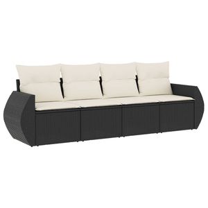 Ensemble de canapé de jardin noir trois places en rotin PE d'extérieur avec coussins imperméables, design contemporain - Product Image 4