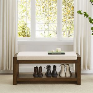 Modern Compact 40\" Accent Bench with Lower Shelf Padded Seating Shoe Rack for Living Room <b>Bed</b> <b>End</b> Bench Storage - Product Image 2