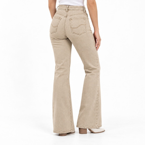 Jeans de Mezclilla de Cintura Alta para Mujer, Corte Bootcut, con Bolsillos Ondulados y Bordado, Color Beige Arena, Ajuste Ajustado, Lavables, Talla XL - Product Image 3
