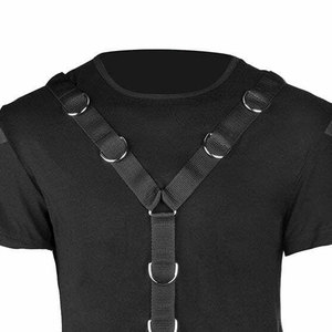 Custom <b>Men's</b> Gothic Punk T-Shirt with Integrated Webbing Body Harness and Metal D-Rings Street-wear Cotton Jersey Top - Product Image 4