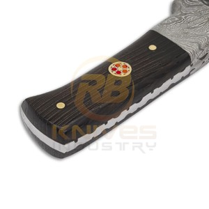 Cuchillo de Caza de Hoja Fija de Acero de Damasco, Punta Caída, Borde Recto, Mango de Madera, Funda de Cuero, Cuchillo para Acampar al Aire Libre - Product Image 2