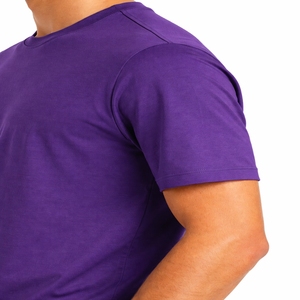 T-shirt uni violet pour homme, manches courtes, coton, coupe ajustée, col rond, couleur unie, basique, premium, confortable, respirant, doux - Product Image 5