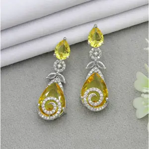 American Diamond Indian Traditional Gold Jhumka Earring Trendy European American Fashion Jewelry Crystal Diamond Jewelry