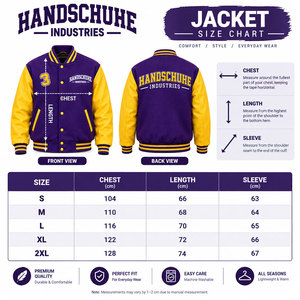 Veste universitaire sur mesure pour femme, violette et jaune, avec boutons pression et lettres brodées. - Product Image 6