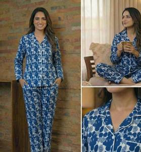 Ropa de Dormir Artesanal de Algodón Índigo para Mujer, Prendas Textiles Artísticas para el Hogar, Venta al por Mayor en India - Product Image 6