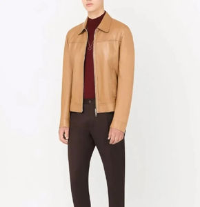 Chaqueta de Cuero Personalizada con Cuello Alto de Lona, Color Sólido, Transpirable, Estilo Urbano para Hombre, Invierno - Product Image 3