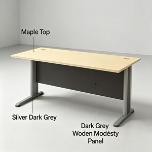 Modern Rectangular Extendable Executive Office <b>Desk</b> Maple Top Dark Grey Modesty Panel Silver Legs Freestanding <b>Wall</b> <b>Mount</b> - Product Image 1
