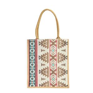 Bolsa de Compras de Yute Natural con Estampado Geométrico, Ecológica, con Asas Resistentes, Disponible a Buen Precio - Product Image 1