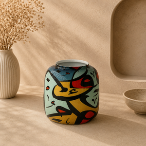 Pot de fleurs artistique avec illustration d'arbre vibrant et design calligraphique décoratif pour une verdure intérieure élégante - Product Image 2