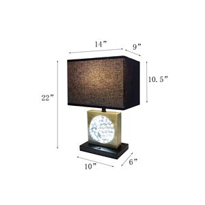 22 \ "lampada da tavolo centrotavola in cristallo quadrato oro con luce notturna nera porta USB e presa di corrente - Product Image 2