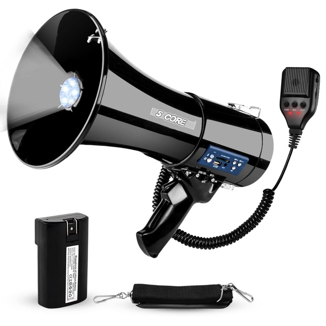 5 Core Plastic Megaphone Bullhorn 50W Bluetooth Speaker with Siren Adjustable Volume Loud Portable PA System