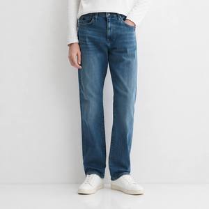 Custom Men's Straight Leg <b>Jeans</b> Vintage Washed Blue Denim Pants Classic Mid Rise Male Trousers Wholesale OEM Fashion Bottoms - Product Image 1
