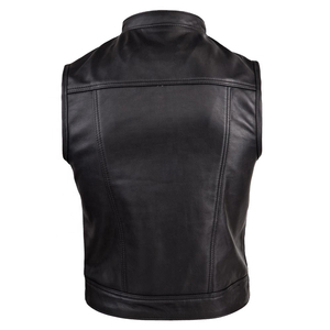 Gilet de moto en cuir pour homme, en cuir de vache véritable, sans manches, coupe-vent, décontracté, pour l'extérieur, style mode - Product Image 3