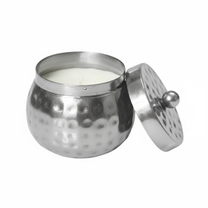 Vente en gros de pots à bougies en métal plaqué nickel argenté avec couvercle, finition martelée, porte-bougie pour la décoration de la maison et la décoration de mariage - Product Image 5