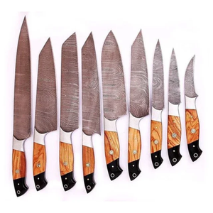 Ensemble de couteaux de chef professionnels en acier inoxydable, manches en bois, écologiques, très demandés - Product Image 2