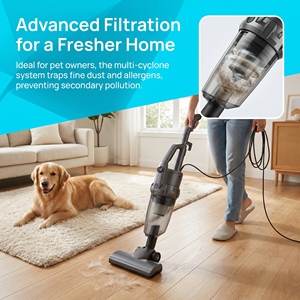 Aspirateur à fil avec filtre HEPA lavable, léger, portable, alimenté par courant alternatif, sans batterie intégrée, pour la maison, les tapis et les sols - Product Image 3