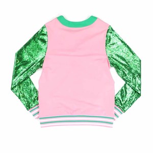 อัลฟ่า |   คาปา |   เสื้อคาร์ดิแกนปักเลื่อม Alpha AKA Sorority- สำหรับผู้หญิง- สีชมพู/เขียว เสื้อแจ็คเก็ตแฟชั่นผู้หญิง ดีไซน์ปักลาย เสื้อสเวตเตอร์ลำลอง - Product Image 2