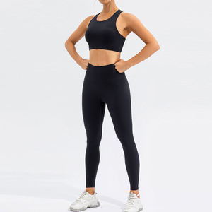 Ensemble de yoga 2 pièces pour femme : Crop top blanc dos nageur et Legging taille haute longueur intégrale sans couture effet push-up - Product Image 5