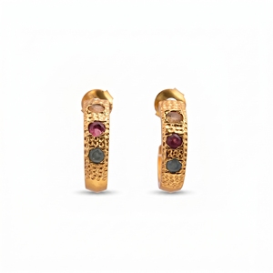 Pendientes de Aro de Plata 925 Chapados en Oro con Turmalina Multicolor, Joyería de Piedras Preciosas Texturizadas Hechas a Mano para Mujer - Product Image 5