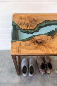 Modern <b>Industrial</b> Solid Live Edge Walnut <b>Console</b> <b>Table</b> Durable Lightweight Rectangle Design River Epoxy Resin Finish for Living - Product Image 6