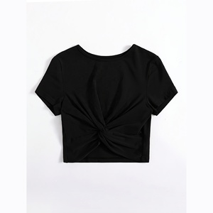 Custom Logo Cotton <b>Crop</b> <b>Top</b> T Shirt Wholesale Ladies Casual Short Sleeve Cropped Tee Summer Fashion Street Style Slim Fit <b>Top</b> - Product Image 1