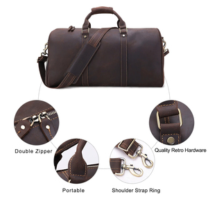 Genuine Leather Duffle <b>Bag</b> 30-<b>40L</b> Adjustable Strap Zipper Closure Men Casual Gym Travel <b>Bag</b> Solid Color Portable Design - Product Image 1