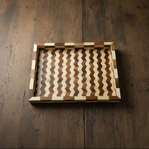 Hand Crafted Wood Resin Inlay Tray | Chevron Pattern Serving <b>Coffee</b> <b>Table</b> Decor - Serving Tray - Product Image 1