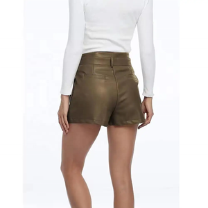 High Quality Women Genuine Cowhide <b>Leather</b> <b>Shorts</b> Streetwear Ruffles-Breathable New Design Women <b>Leather</b> - Product Image 2