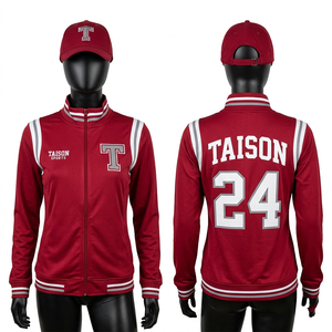 Veste d'entraînement de baseball pour femmes, 320 GSM, polaire polyester, noir anthracite, panneau contrastant rouge, sublimation, broderie, logo personnalisé - Product Image 6