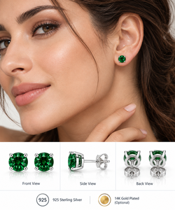 Elegantes Pendientes de Plata de Ley 925 con Circonita Verde, Corte Brillante Redondo, para Boda, Fiesta, Aniversario, Regalo - Product Image 5