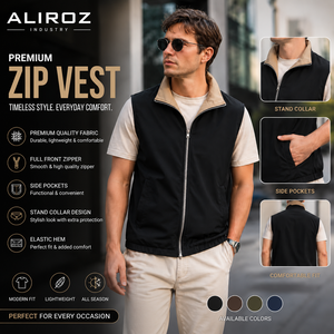 Gilet réversible à col montant sans manches, couleur unie, fermeture éclair, vêtement d'extérieur décontracté pour l'automne, en polyamide et élasthanne - Product Image 1