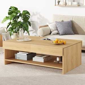 Industrial Rectangular Coffee Table Wood Grain Top with Black Metal <b>U</b>-Shape Legs 43 Inch Center Table for <b>Living</b> Room Office - Product Image 3