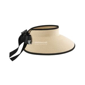 Premium Raffia <b>Straw</b> Roll-Up Visor Sun <b>Hat</b> for Women Elegant Wide Brim Casual Summer Beach <b>Hat</b> with Ribbon Bow Image Style - Product Image 1