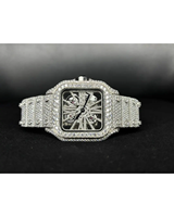 Montre mécanique pour homme de luxe à cadran squelette carré, sertie de diamants Moissanite VVS, avec bracelet en acier