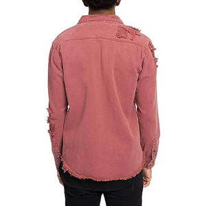 Blouson en jean déchiré uni pour homme, col montant, logo frontal, délavé, style streetwear hiver, service OEM - Product Image 1