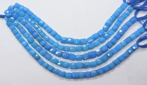 AAA Natural Blue Chalcedony Faceted Chicklet Shape <b>Beads</b> 7x7 MM Briolette Style Square Gemstone <b>Beads</b> 8 Inch Strand High Quality - Product Image 2
