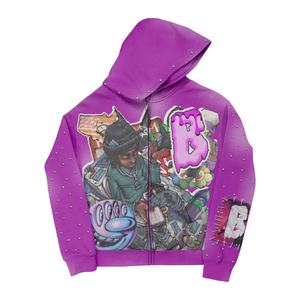 2026 Oversized Rhinestone <b>Hoodie</b> Manufacturer Cotton Thick Screen Dtg Printing Graphic <b>Zip</b> Fleece Boxy <b>Cropped</b> <b>Hoodie</b> - Product Image 1