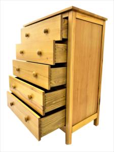 Commode à 5 tiroirs en bois massif, style scandinave, en pin, pour chambre à coucher, autoportante - Product Image 5