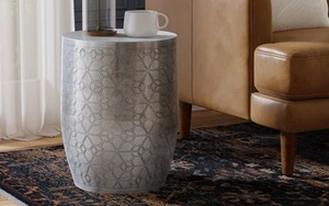 Modern Metal Geometric Coffee <b>Table</b> With Geometric Pattern Round Top Contemporary Living Room Furniture Decorative Side <b>Table</b> - Product Image 3