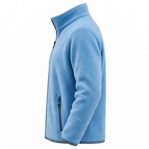 Custom Light Blue Fleece Bomber Jacket Full Zip Stand Collar Autumn Outerwear Soft <b>Thermal</b> Windproof Hooded <b>Mens</b> Plain Casual - Product Image 5