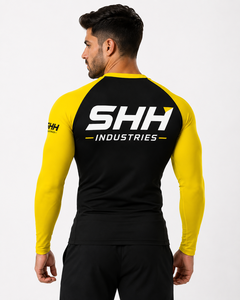 SHH Industries Custom Men's Black Yellow MMA <b>BJJ</b> Breathable Spandex/Polyester Long Sleeve Compression <b>Rash</b> <b>Guard</b> Gym Fitness - Product Image 2