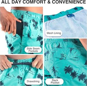 Men's Tropical Print <b>Board</b> Shorts Quick Dry Drawstring Closure Mid Rise Swim Trunks Casual Beach Wear Front Logo - Product Image 6
