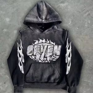High Quality Custom Patch Logo Acid Wash Sun Faded Flared Sweatpants Sweatsuit Distressed Embroidered Hoodie Set - Product Image 5