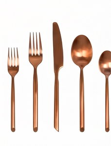 Ensemble de couverts modernes en cuivre, 5 pièces, en acier inoxydable, couteau, fourchette, cuillère, résistant à la rouille, vaisselle de mariage - Product Image 1
