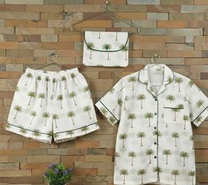 Ensemble short et haut à manches longues en coton indien tissé, imprimé au bloc, motif palmier vert vif imprimé à la main, doux et lisse, pour femme, été - Product Image 6